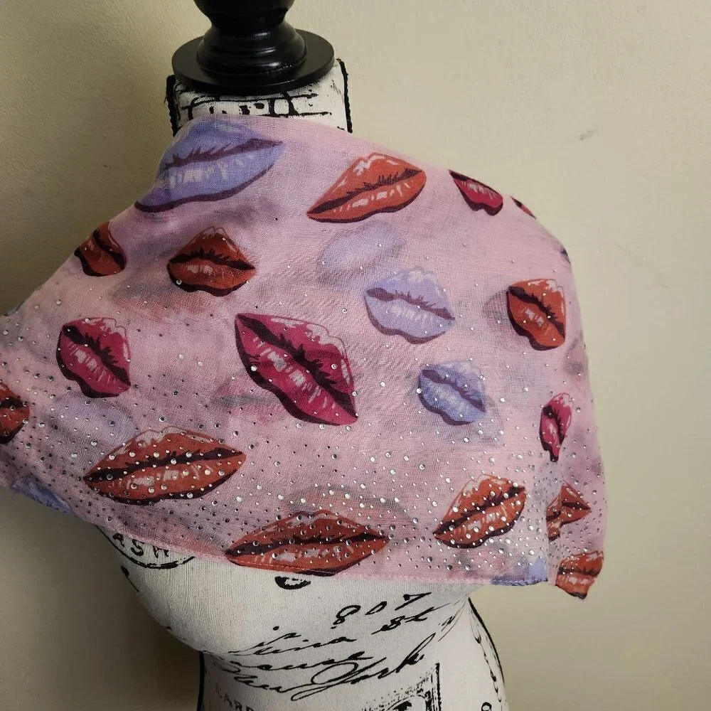Juicy Couture Y2K Lightweight Lips Rhinestone Scarf 64